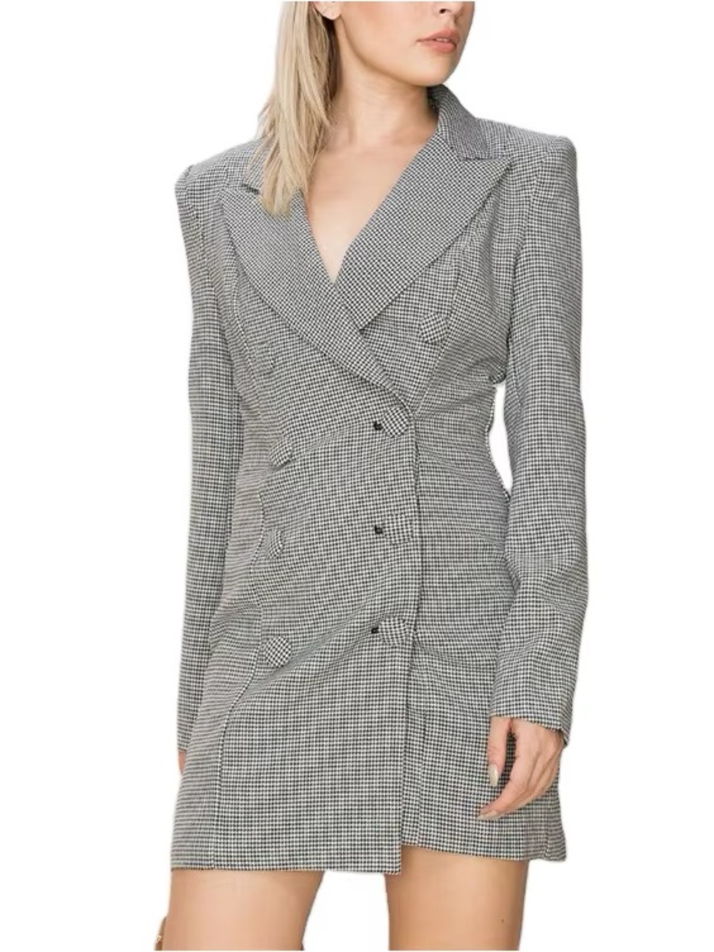 L'Atiste by Amy houndstooth double-breasted longline blazer jacket